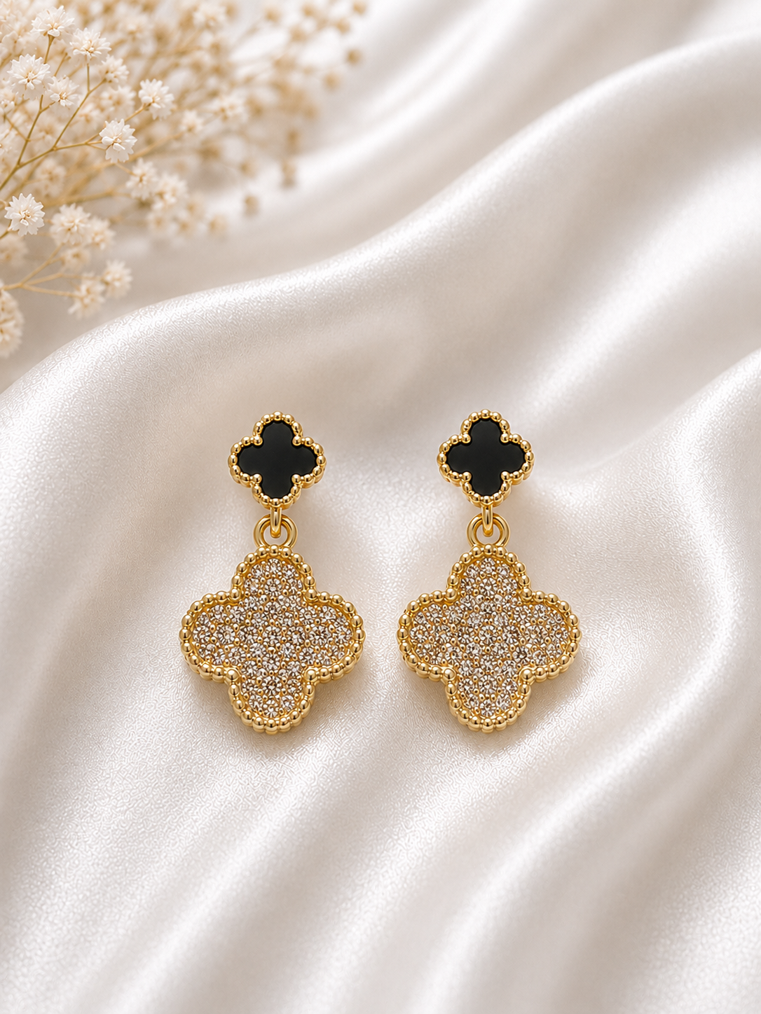 Luxury Clover Crystal Drop Earrings