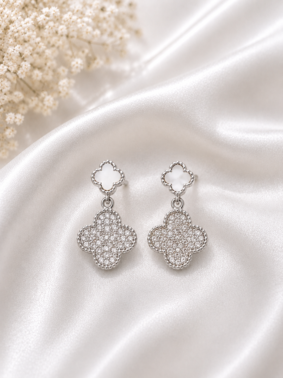 Luxury Clover Crystal Drop Earrings