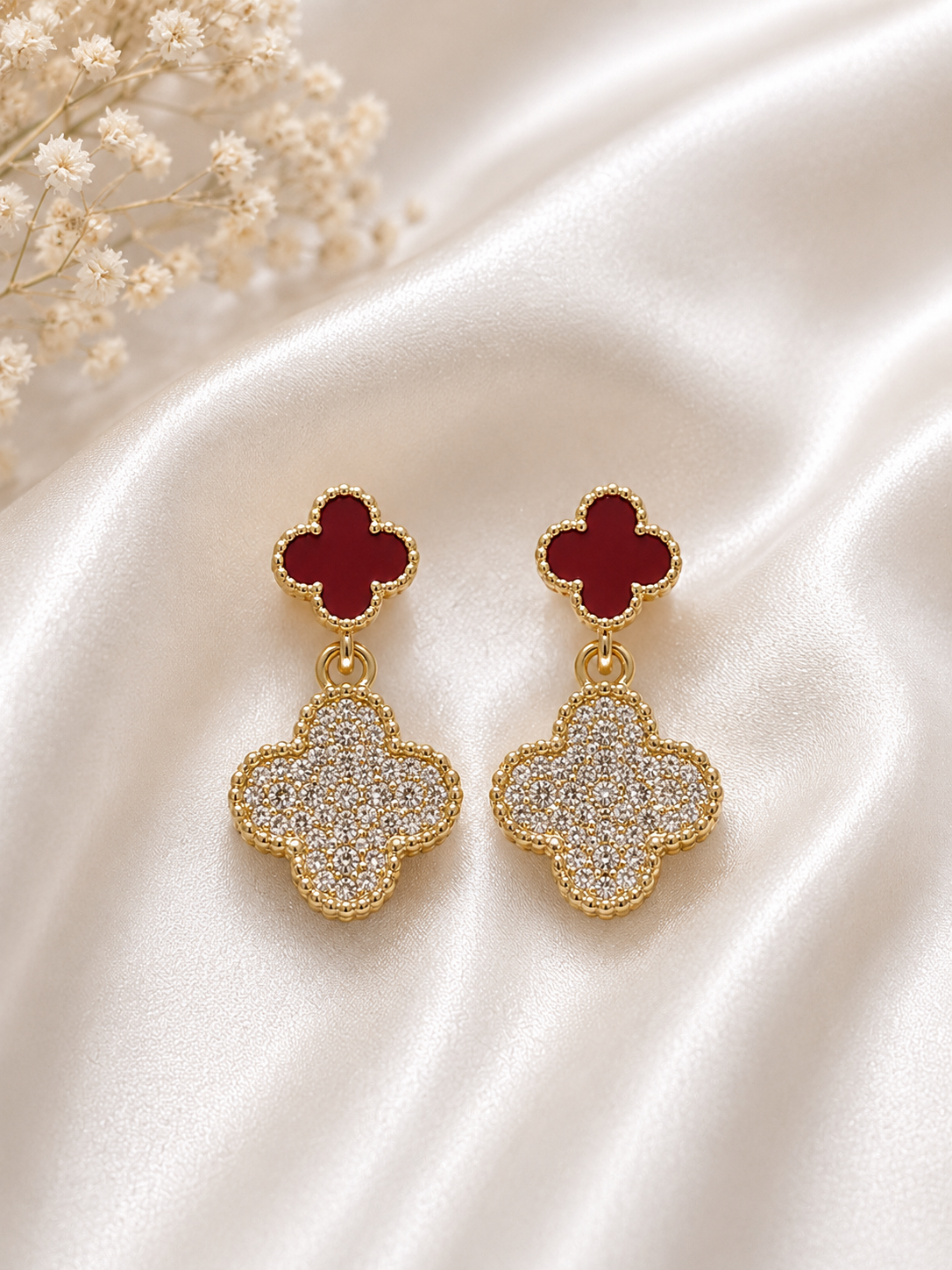 Luxury Clover Crystal Drop Earrings